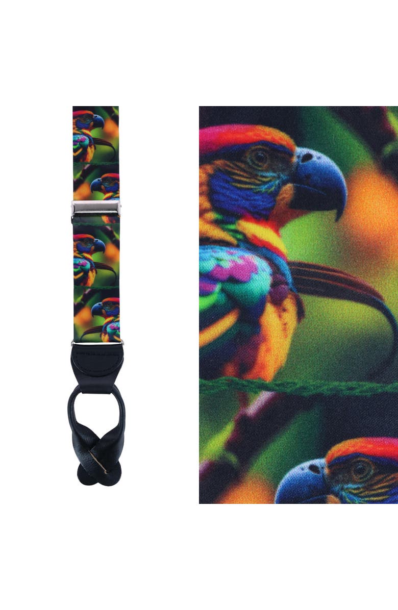 Trafalgar Jungle Parrot Silk Button End Suspenders, Main, color, Multiple