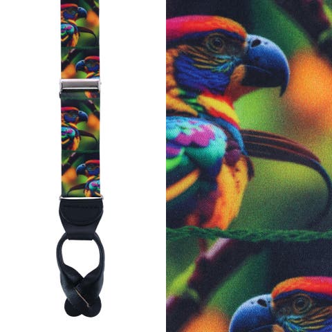 Jungle Parrot Silk Button End Suspenders (Braces)