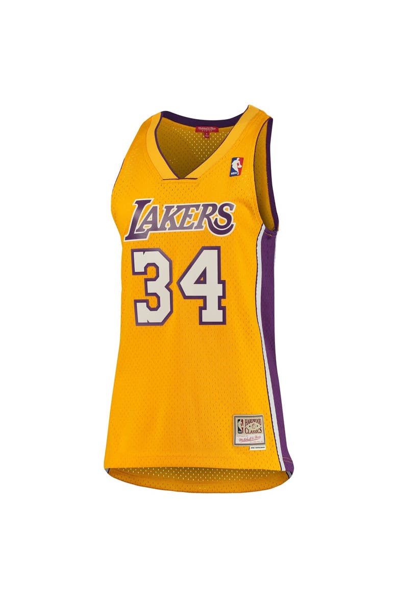 Women's Mitchell & Ness Shaquille O'Neal Gold Los Angeles Lakers 1999/00 Hardwood Classics Swingman Jersey, Alternate, color, Gold