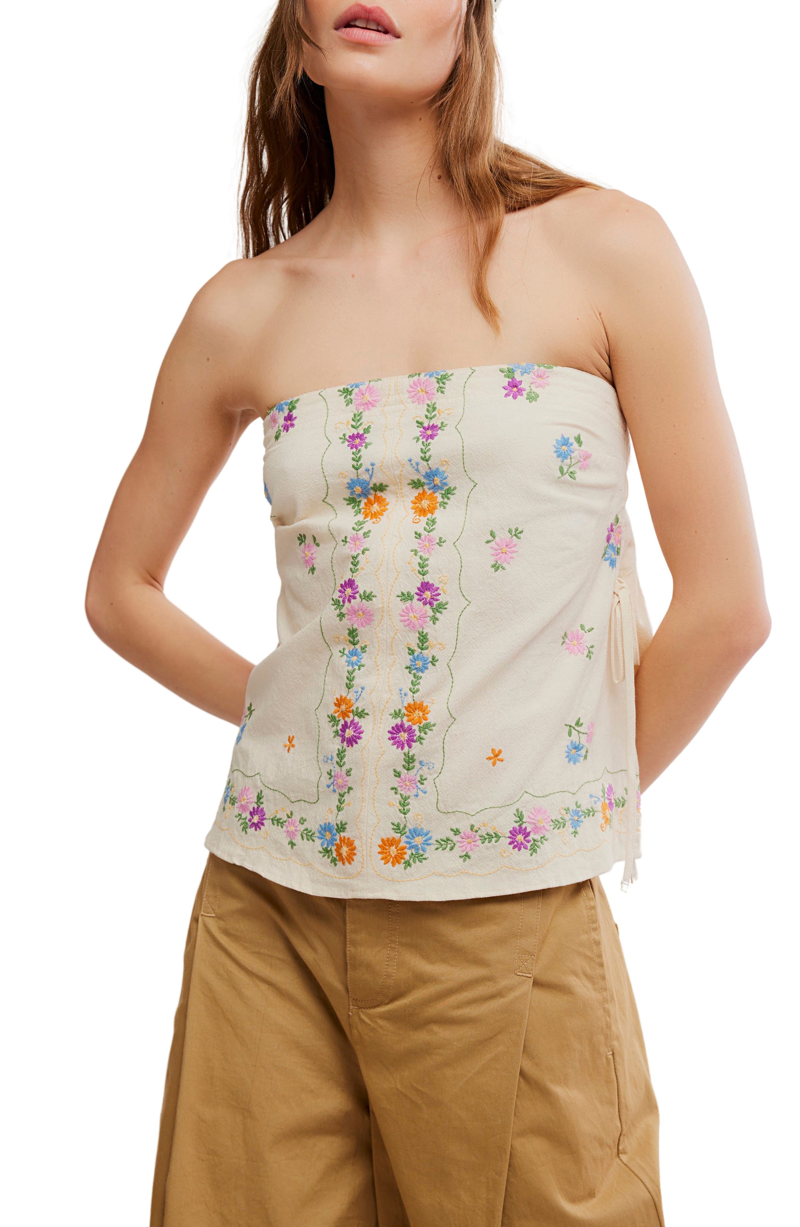 Doily Days Embroidered Strapless Cotton Top - image 3