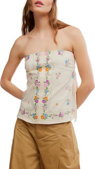 Free People Doily Days Embroidered Strapless Cotton Top