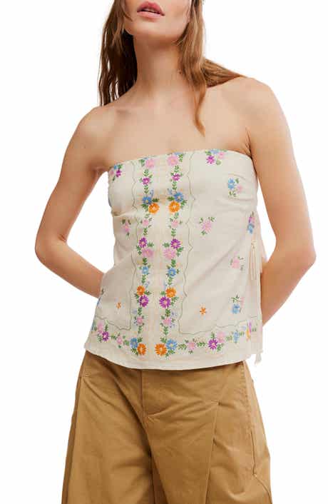 Doily Days Embroidered Strapless Cotton Top