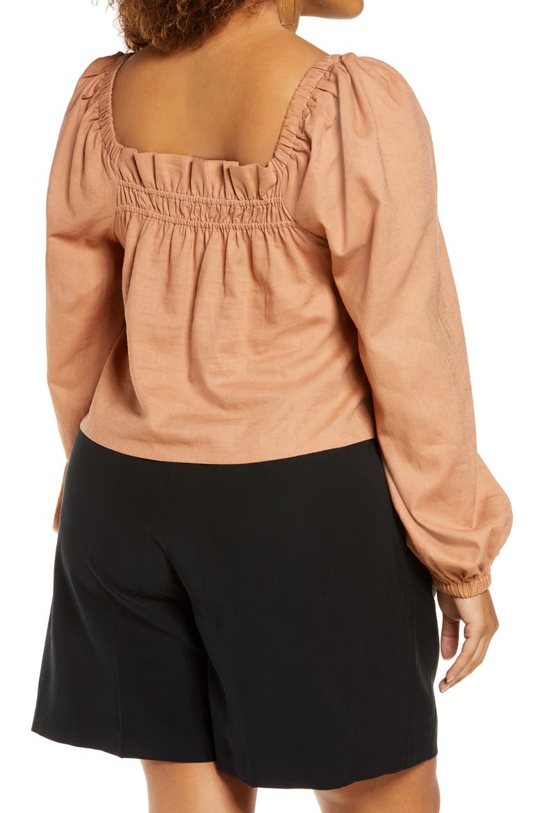 Linen Blend Babydoll Crop Blouse, Alternate, color, TAN MOCHA