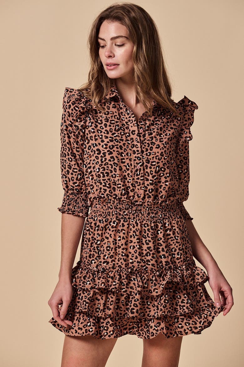 The Ruffled Tiered Minidress, Main, color, Blush Leopard