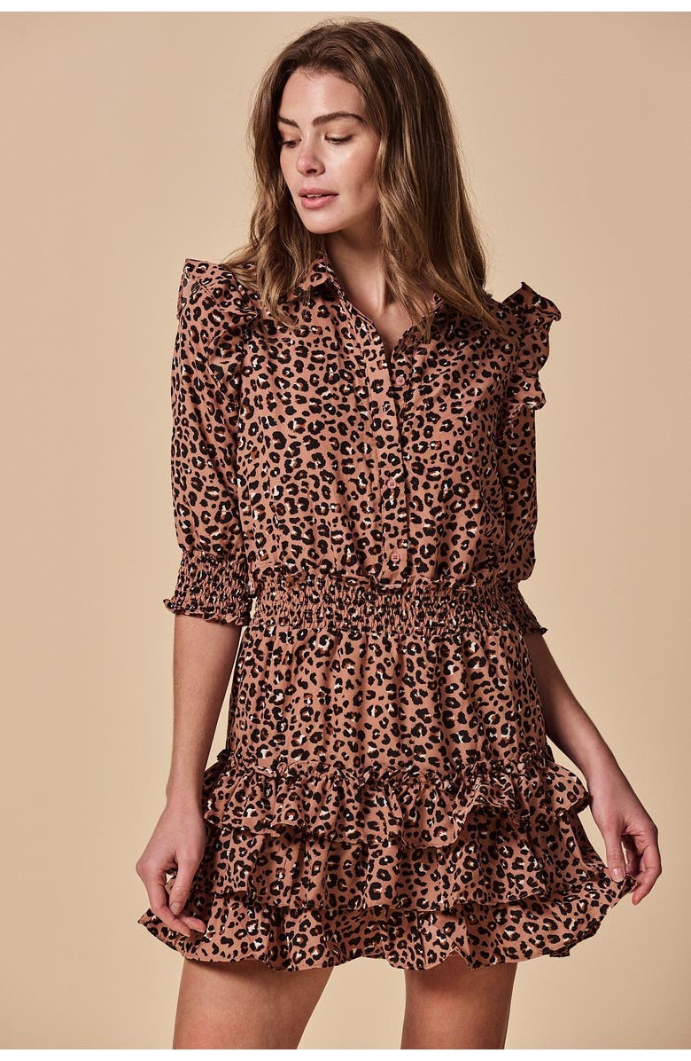 The Shirt by Rochelle Behrens The Ruffled Tiered Minidress, Main, color, Blush Leopard