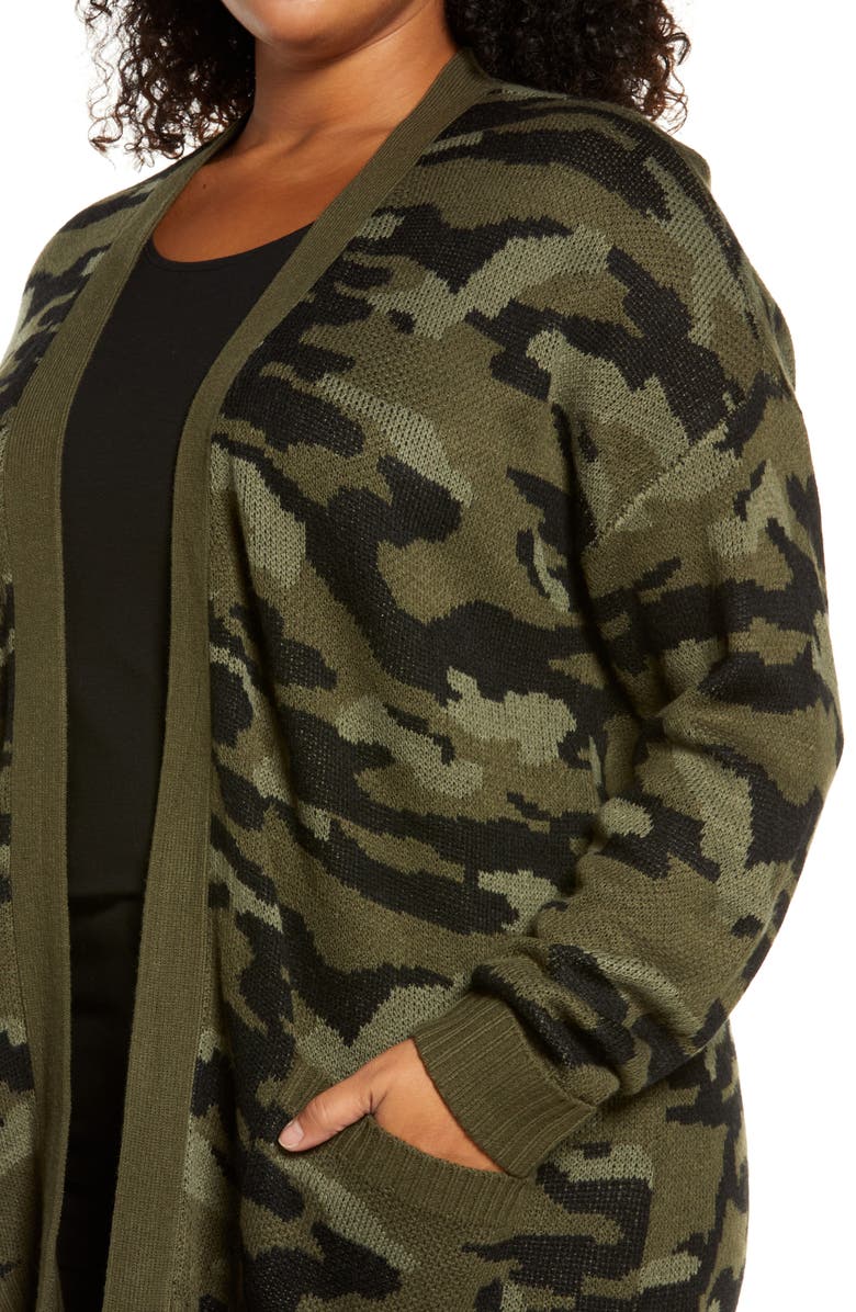 Bobeau Camo Open Front Cardigan, Alternate, color, 