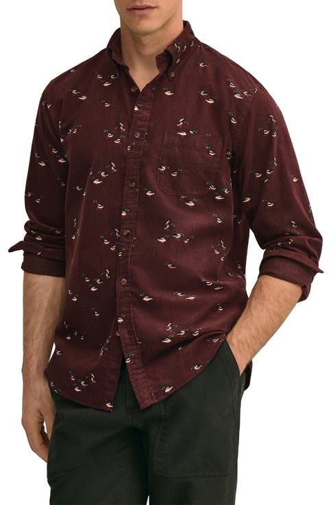 Mallard-Motif Corduroy Button-Down Sport Shirt