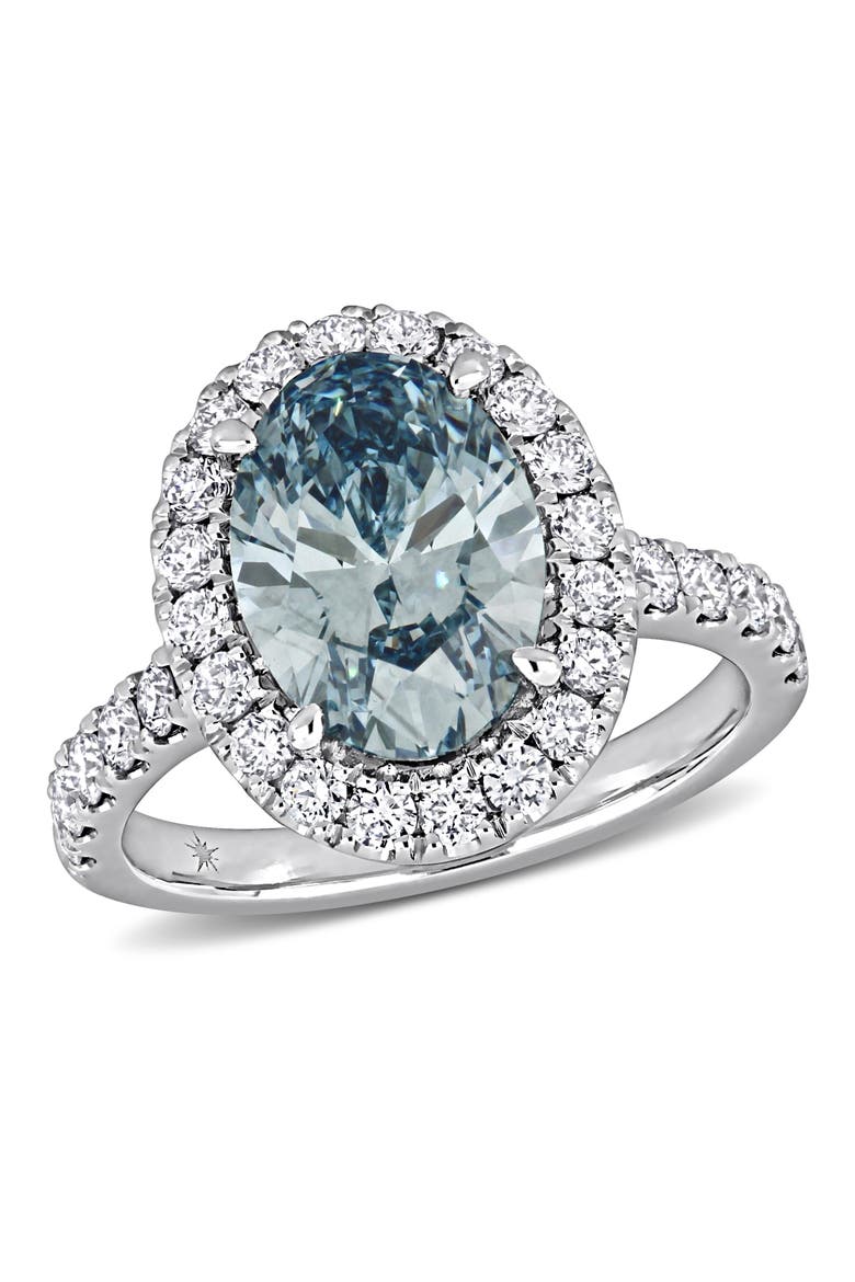 Blue & White Lab-Grown Diamond Halo Ring 14k, Main, color, White Gold