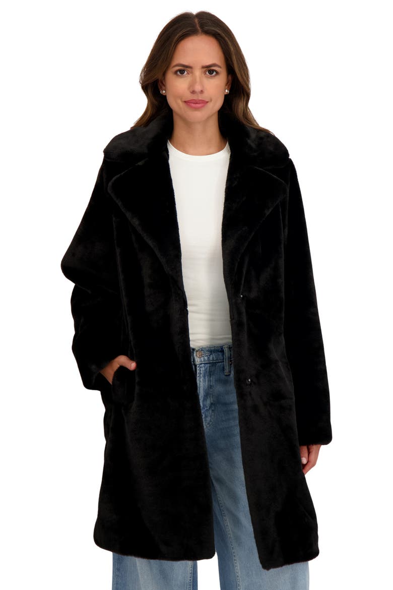 Cozy Faux Fur Coat, Alternate, color, BLACK