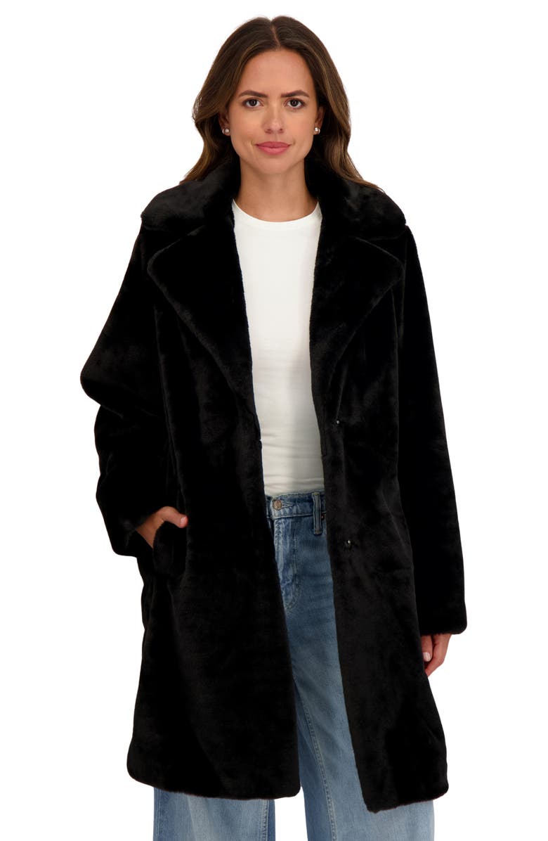 Sebby Cozy Faux Fur Coat, Alternate, color, Black