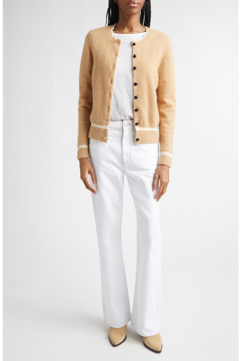 Naia Scallop Trim Alpaca Blend Cardigan, Alternate, color, CAMEL