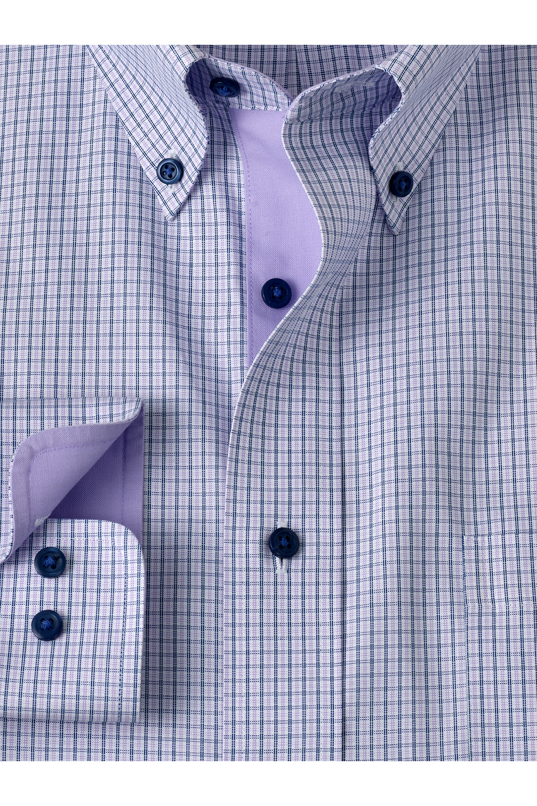 Cotton Buttondown Collar Pinpoint Classic Contrast Trim Button Cuff Long Sleeve, Alternate, color, Purple