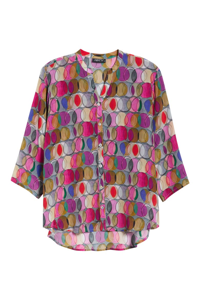 Mandarin Collar Button-Down Shirt, Alternate, color, PURPLE MULTI