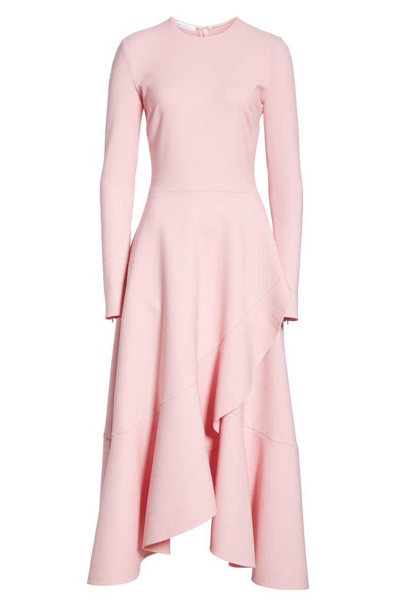 Oscar de la Renta High/Low Ruffle Hem Stretch Wool Midi Dress, Alternate, color,