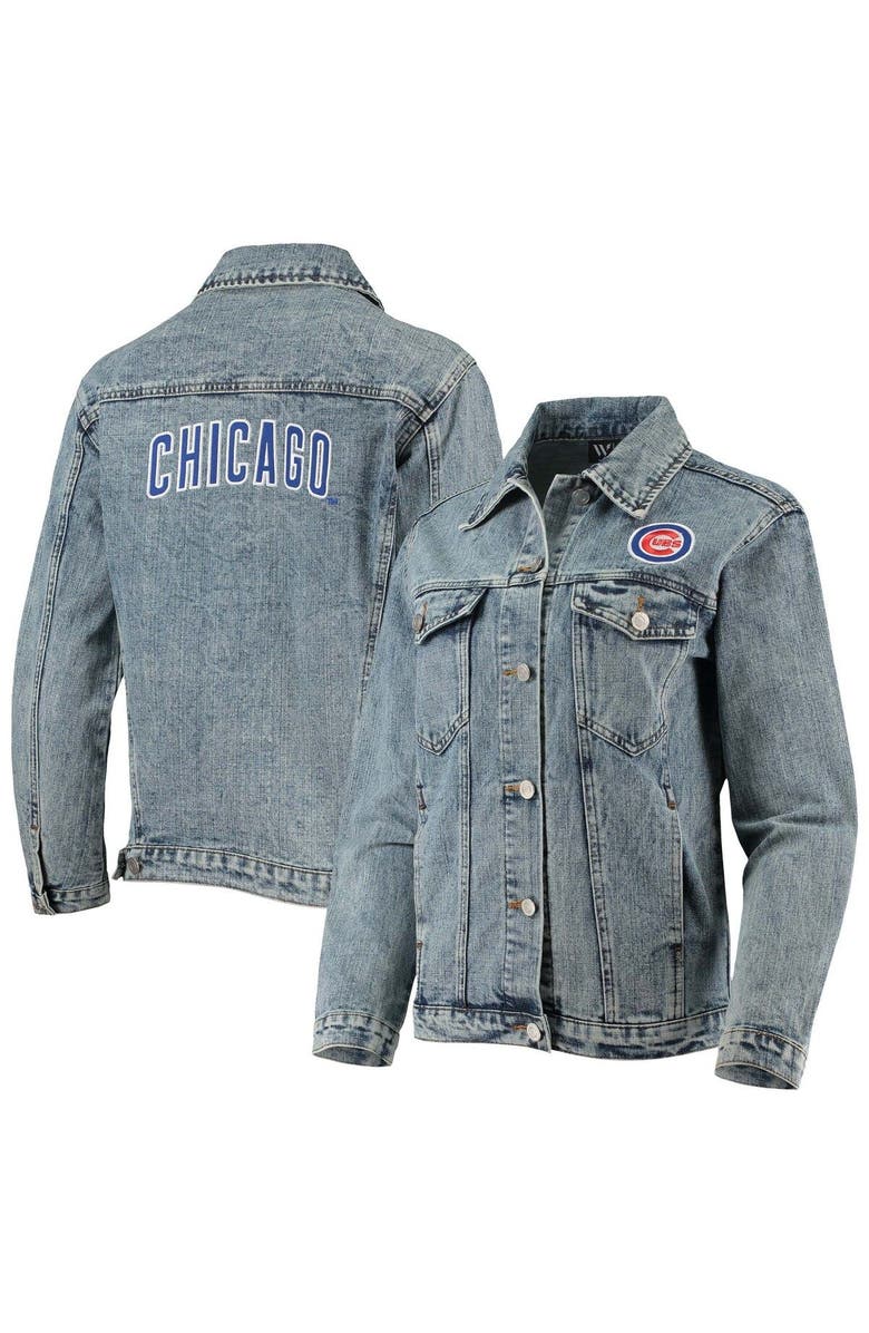 THE WILD COLLECTIVE Women's The Wild Collective Chicago Cubs Team Patch Denim Button-Up Jacket, Main, color, 