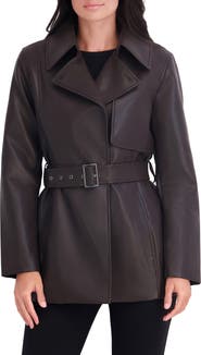 Kenneth Cole Faux Leather Belted Trench Coat