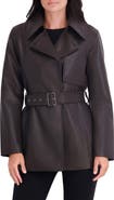 Kenneth Cole Faux Leather Belted Trench Coat