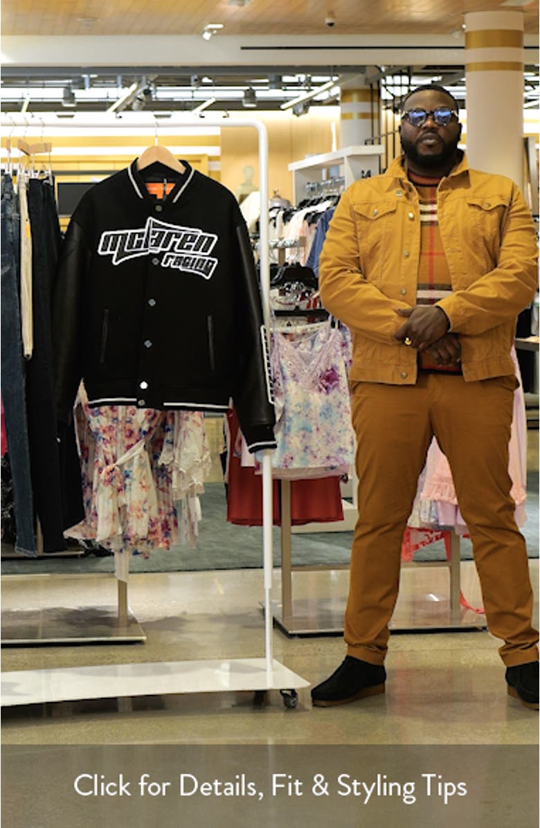 x McLaren Circuit Leather Trim Wool Blend Bomber Jacket, sales video thumbnail