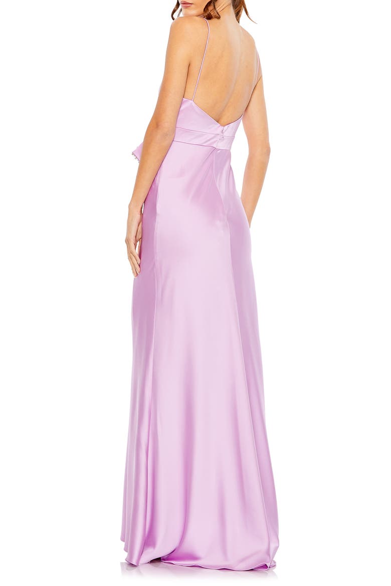 Rhinestone Bow Cami Draped Trumpet Gown, Alternate, color, LILAC