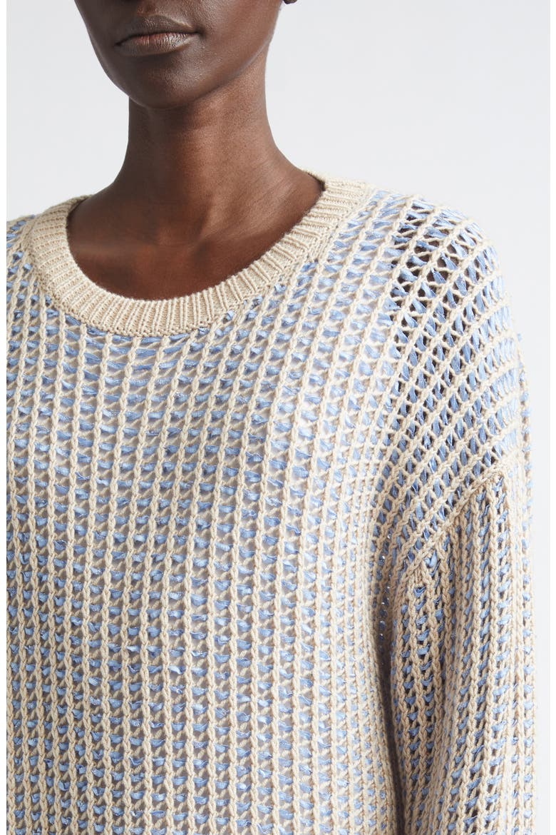 Open Stitch Cashmere & Silk Crewneck Sweater, Alternate, color, BLUE OASIS MULTI