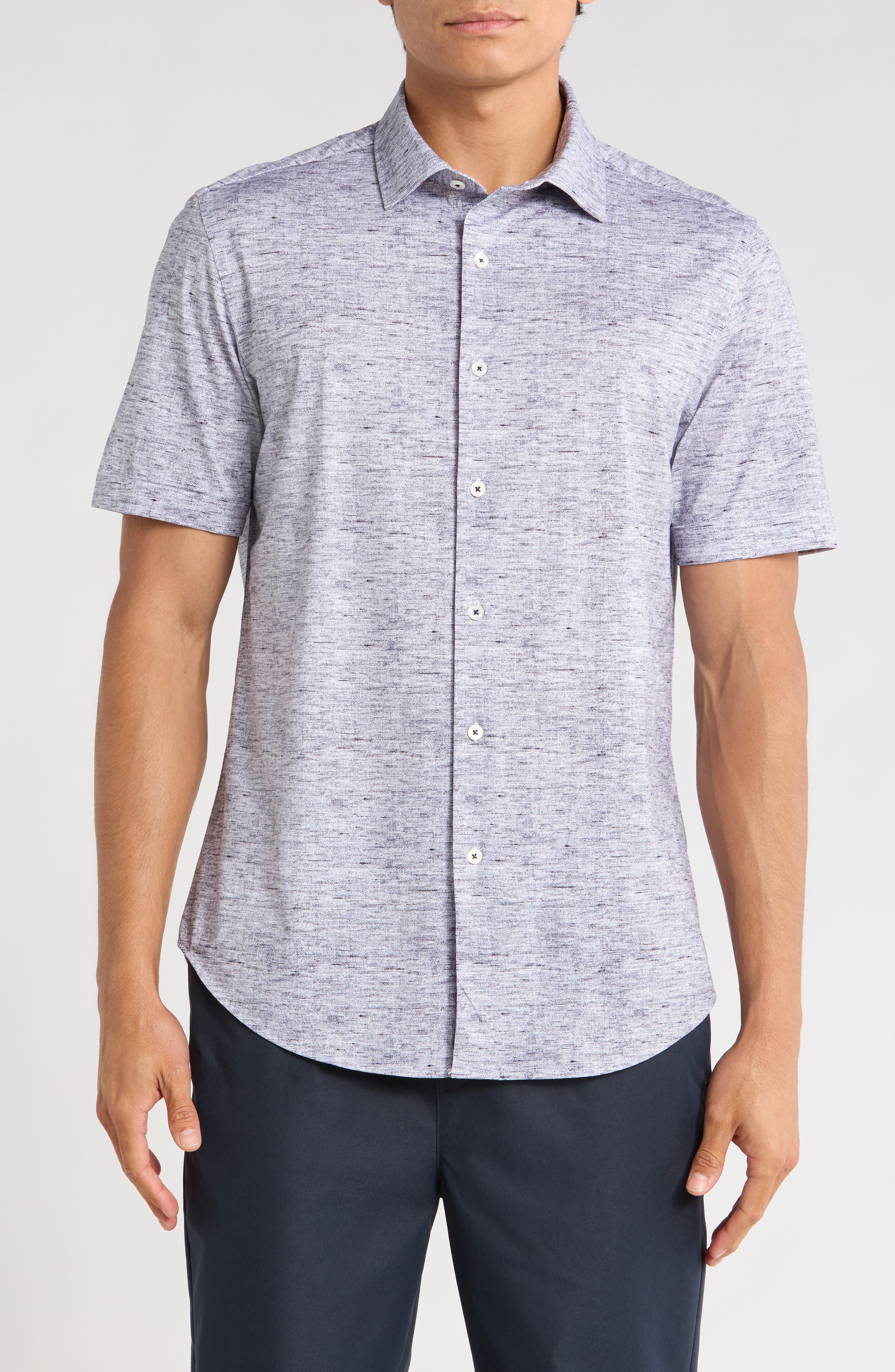 Bugatchi Miles OoohCotton® Heathered Short Sleeve Button-Up Shirt