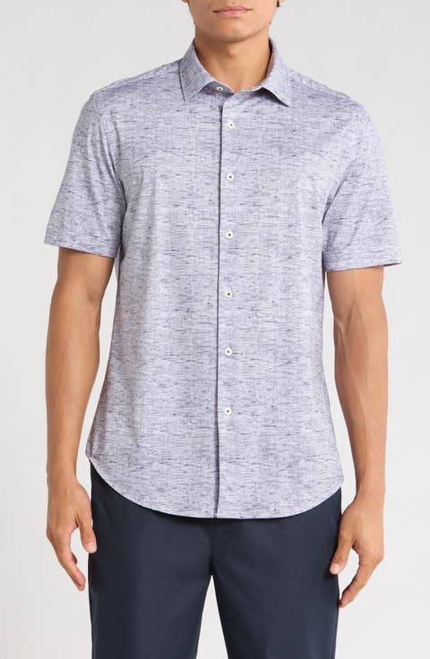 Miles OoohCotton® Heathered Short Sleeve Button-Up Shirt