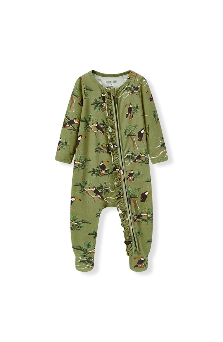 Milkbarn Cotton Stretch Ruffle Footed Romper, Main, color, Toucan