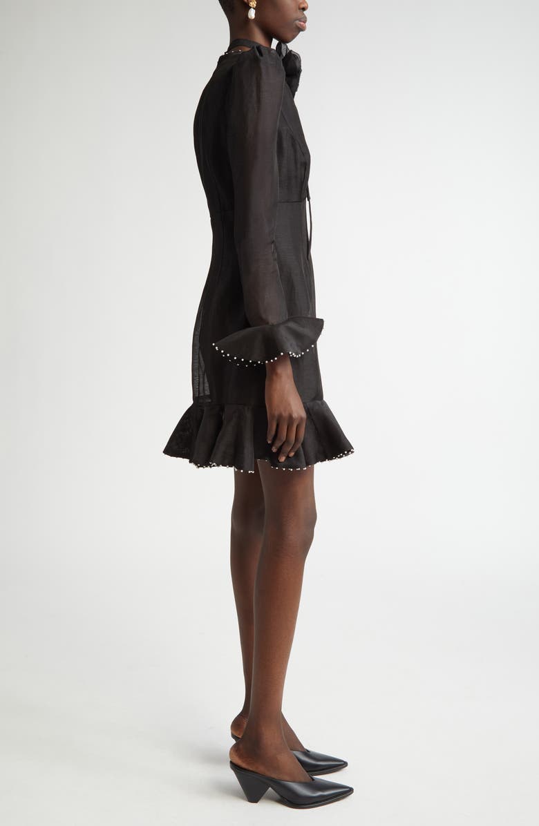 Crush Flower Long Sleeve Linen & Silk Dress