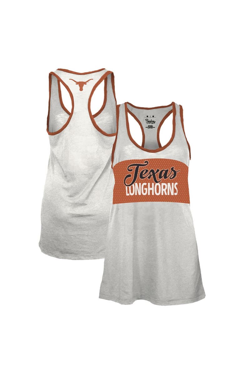 PRESSBOX Women's Pressbox White/Burnt Orange Texas Longhorns Tracy Racerback Burnout Tank Top, Alternate, color, White