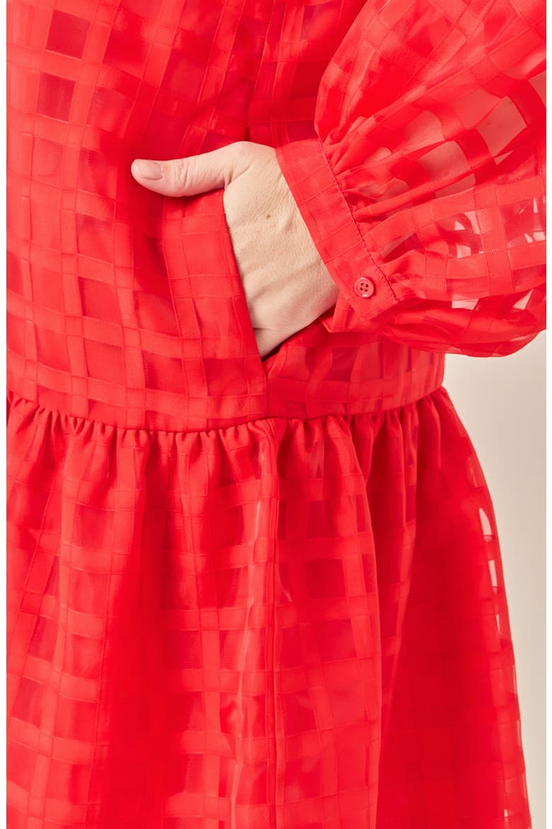 Check Organza Minidress, Alternate, color, RED