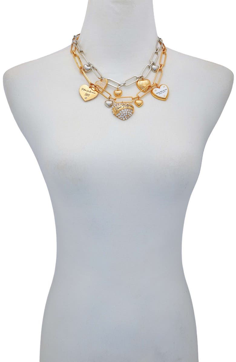 True Religion Mixed Metal Heart Charm Necklace, Alternate, color, Silvertone