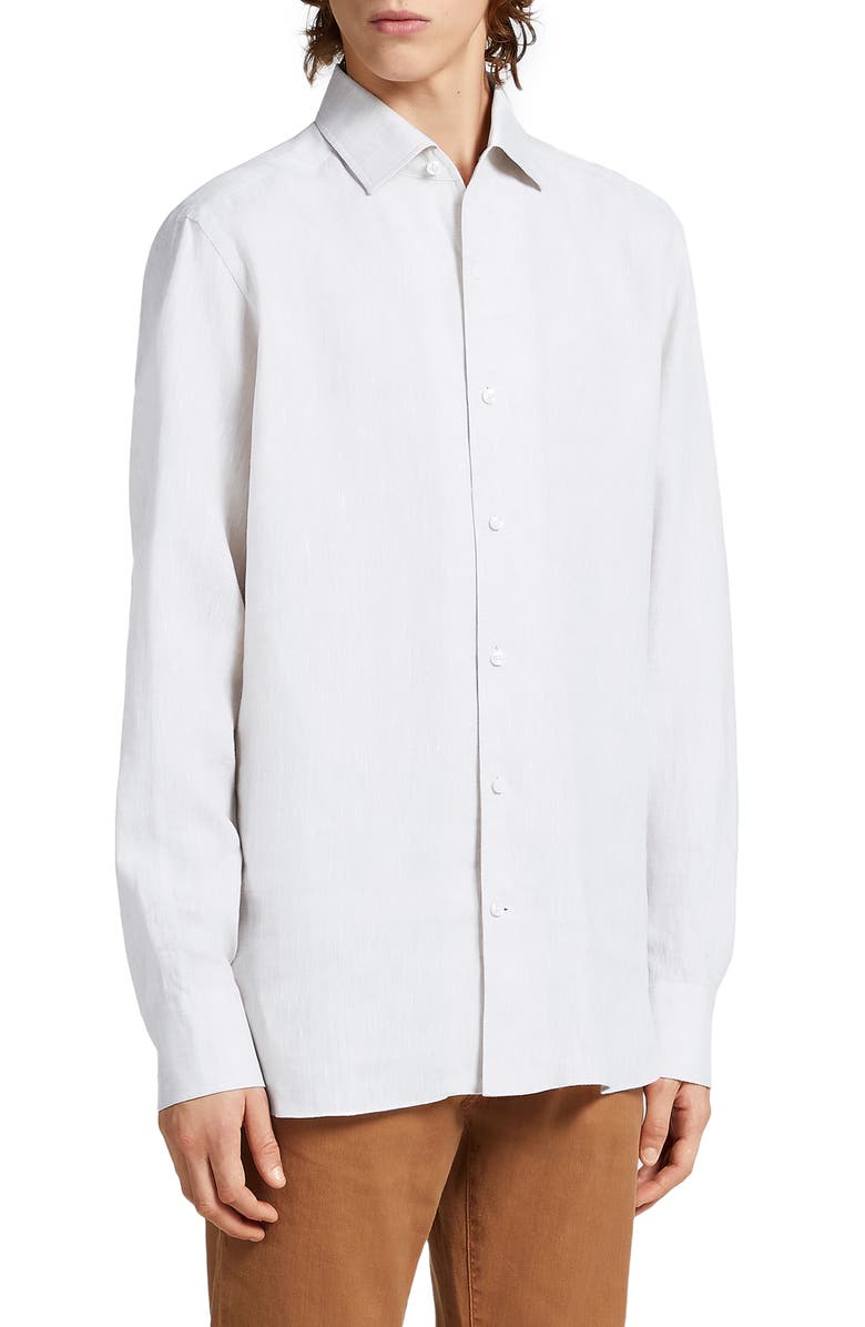 ZEGNA Luxury Linen Button-Up Shirt, Main, color, 