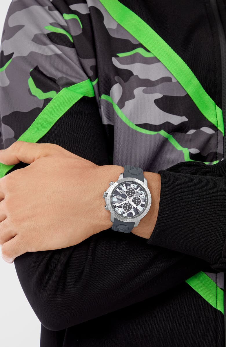 PHILIPP PLEIN Plein Gain Silicone Strap Chronograph Watch, 43mm, Alternate, color, Stainless Steel