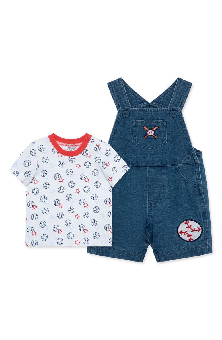 Little Me Baseball T-Shirt & Shortalls Set, Main, color, 