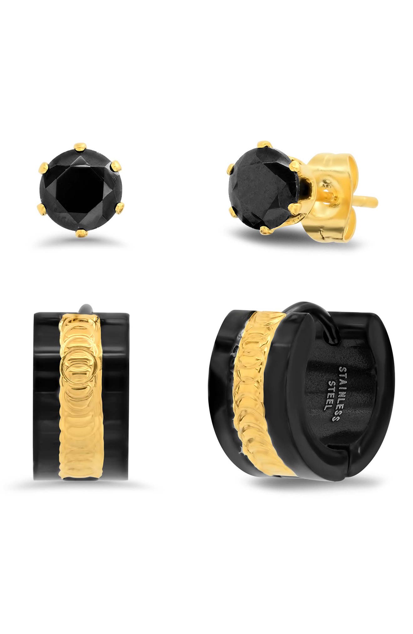 Men's Simulated Diamond Studs & Two-Tone Hoop Earrings Set