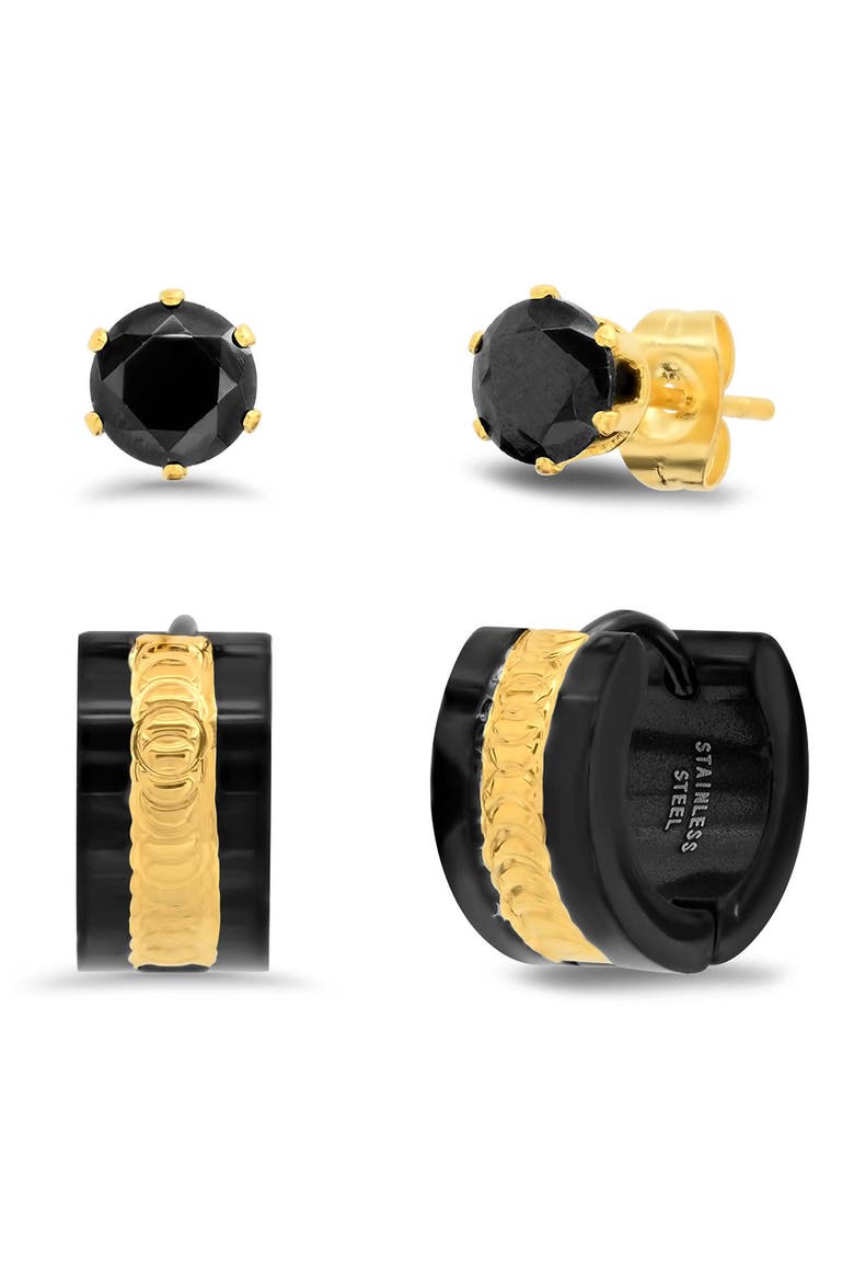 Men's Simulated Diamond Studs & Two-Tone Hoop Earrings Set, Main, color, GOLD