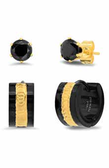 Men's Simulated Diamond Studs & Two-Tone Hoop Earrings Set