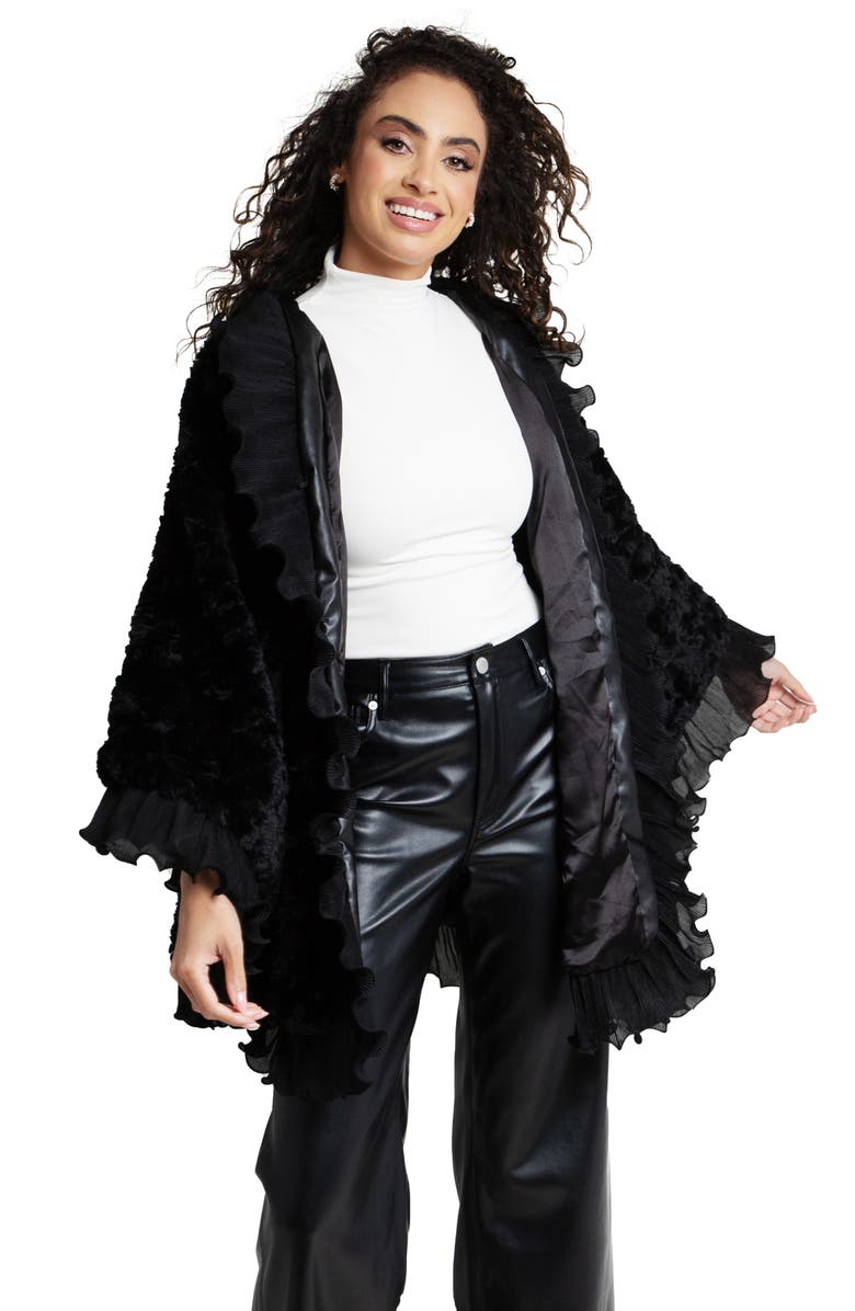 SAACHI Faux Fur Ruffled Cape, Alternate, color, 