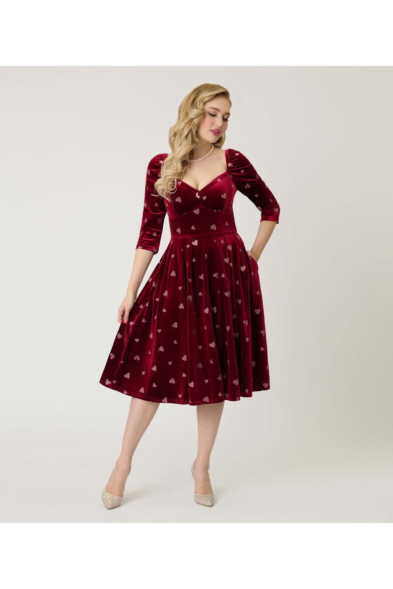 Woven Sweetheart Neckline Lamar Swing Dress, Alternate, color, Red Glitter Heart
