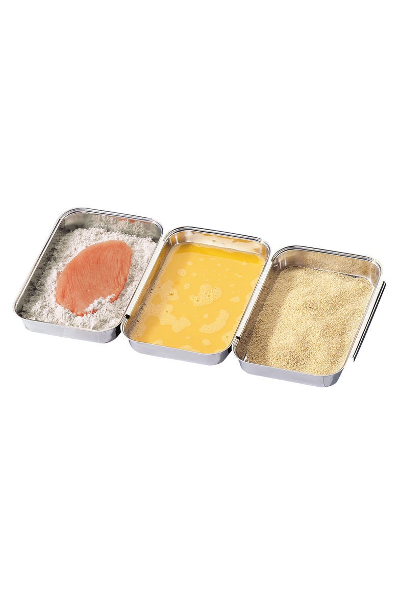3 Piece No Mess Breading Pan Set, Stainless Steel, Main, color, Silver