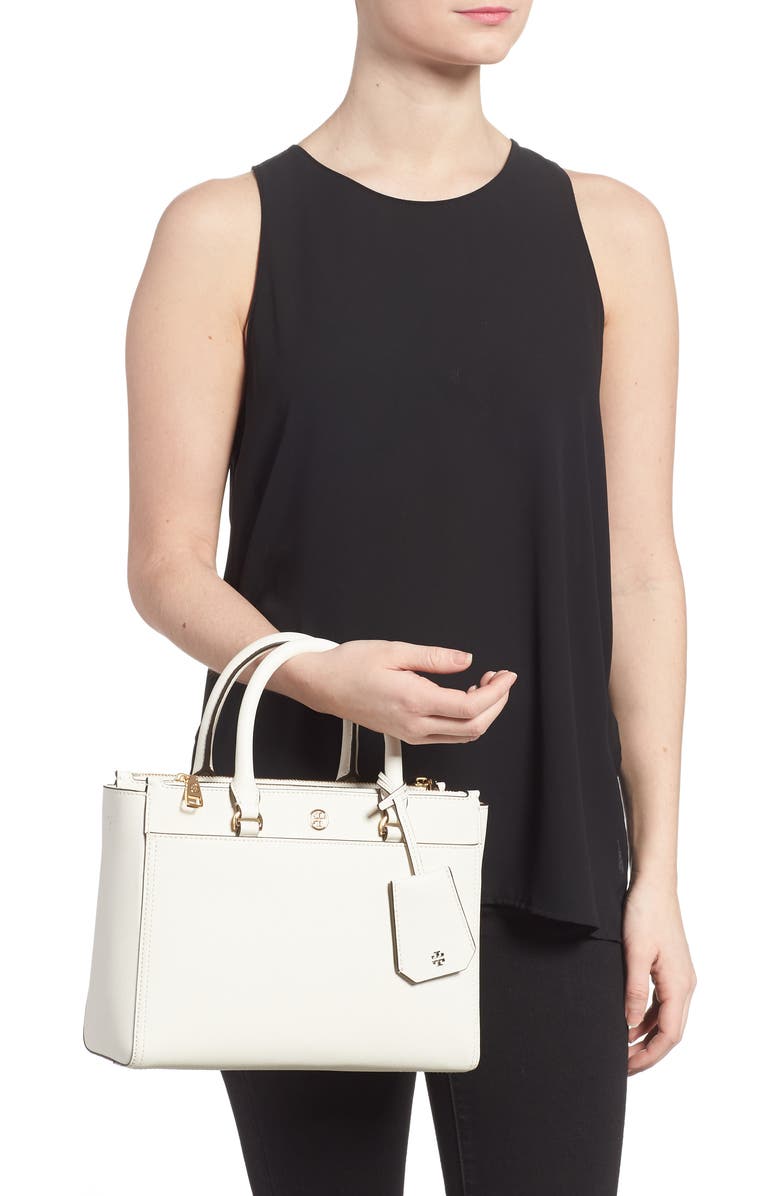 Tory Burch Small Robinson Double-Zip Leather Tote, Alternate, color,