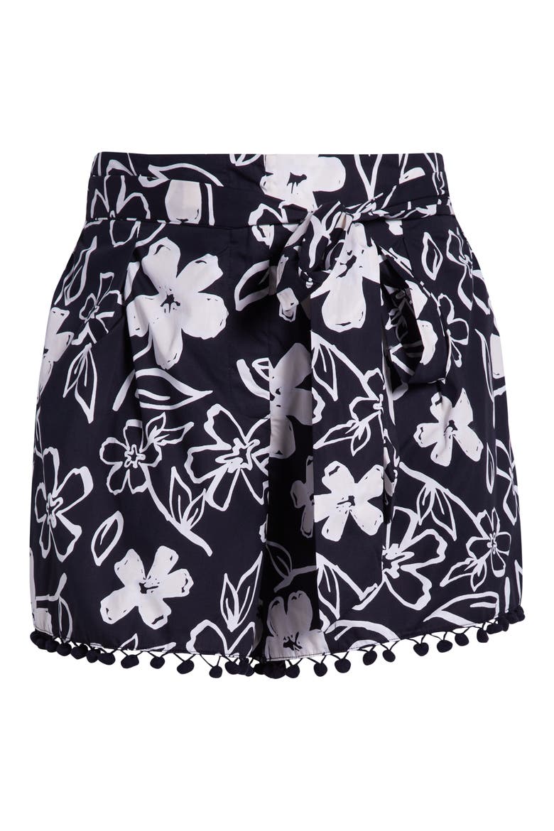 Kianza Floral Zaferia Pompom Cotton Shorts, Alternate, color, BLACK-WHITE
