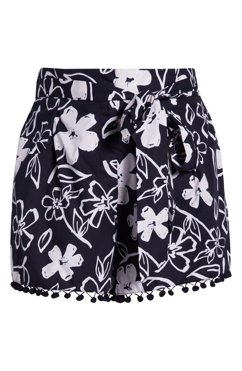 SUGARLIPS Kianza Floral Zaferia Pompom Cotton Shorts, Alternate, color, Black-White