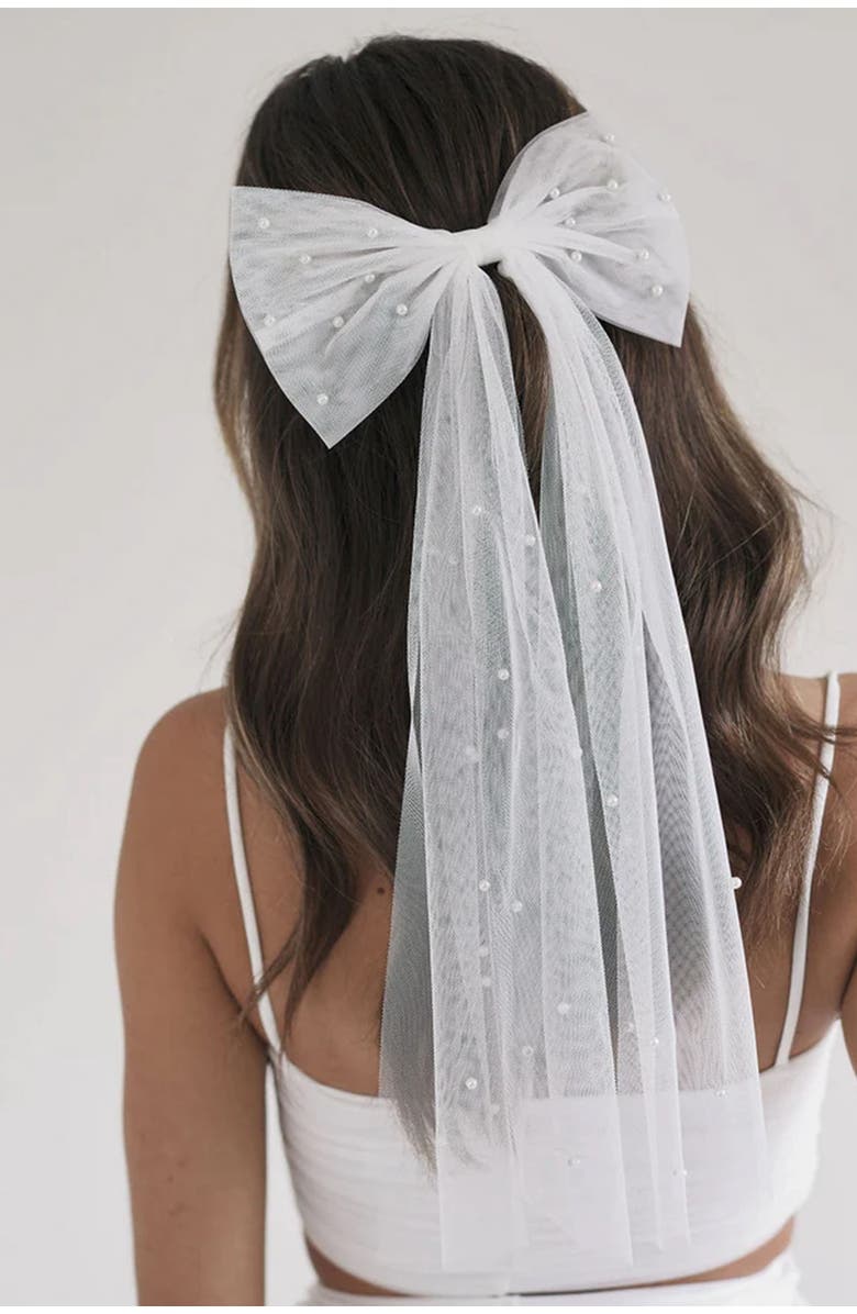 Six Stories Pearl Bride Hair Bow, Main, color, 