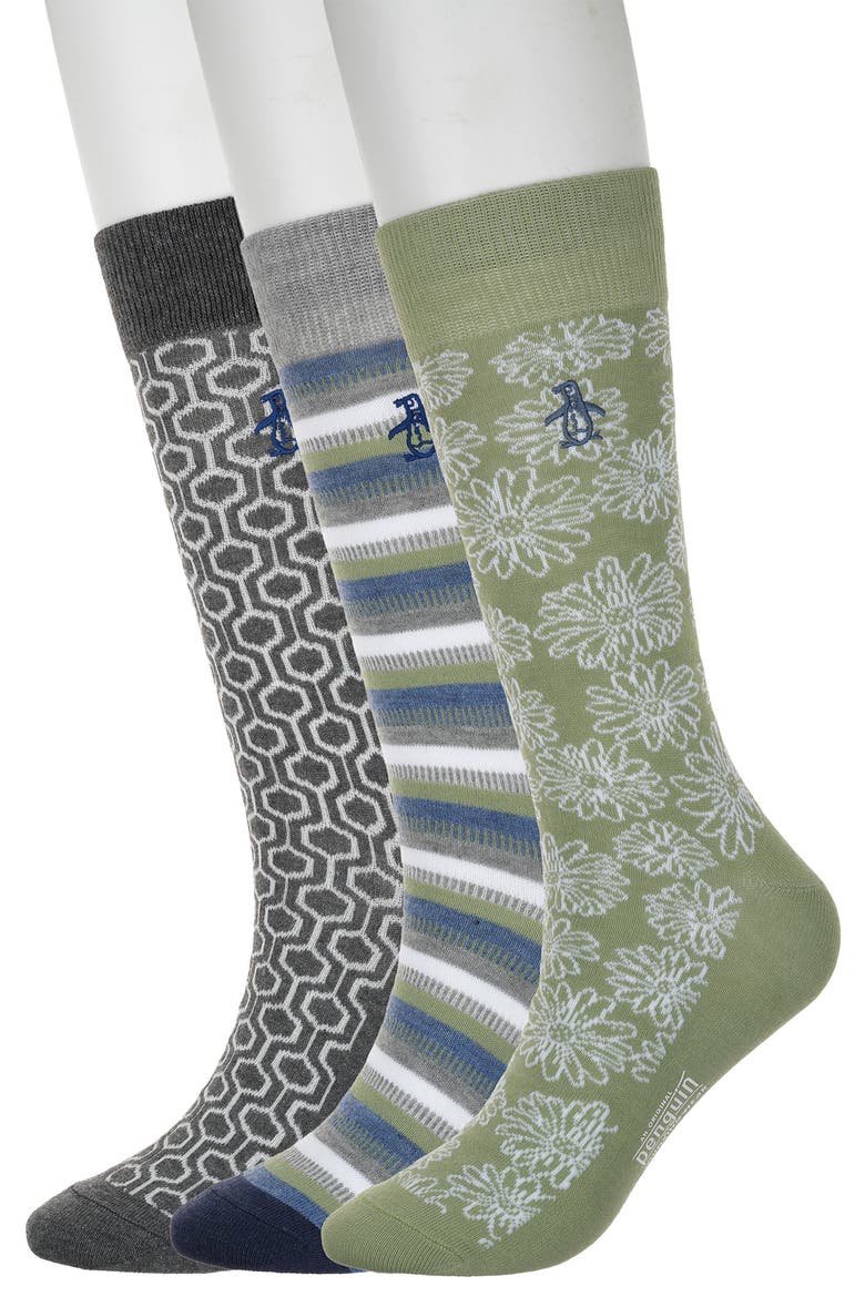 Ayres Floral Assorted 3-Pack Crew Socks, Main, color, SAGE