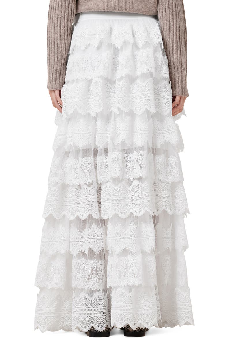 AllSaints Lizi Tiered Lace Maxi Skirt, Alternate, color, Chalk White
