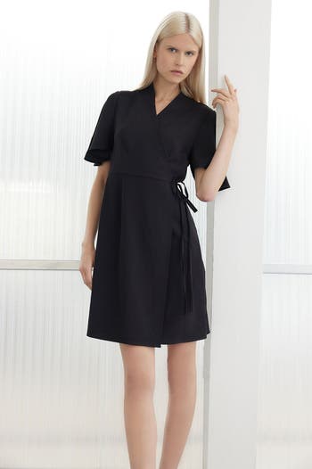 Ming Wang Butterfly Sleeve Crepe de Chine Wrap Dress | Nordstrom