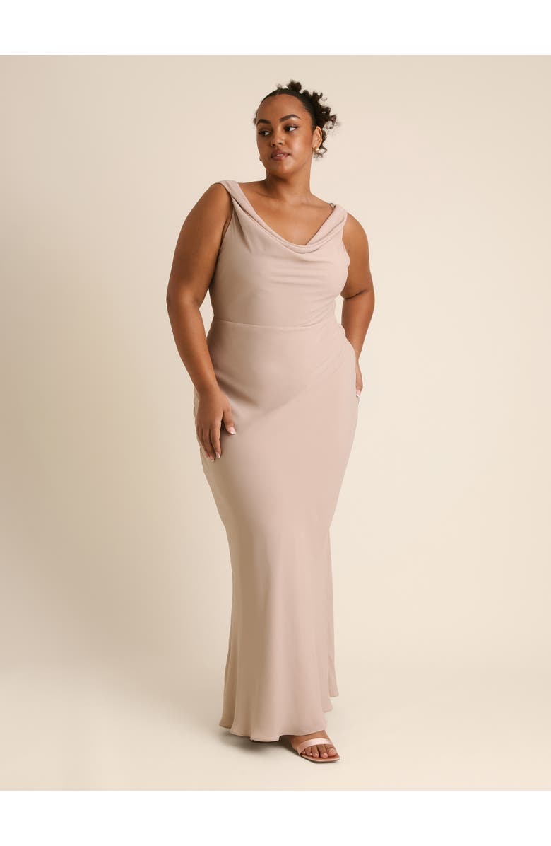 Six Stories Plunge Cowl Chiffon Bridesmaid Dress, Main, color, Truffle