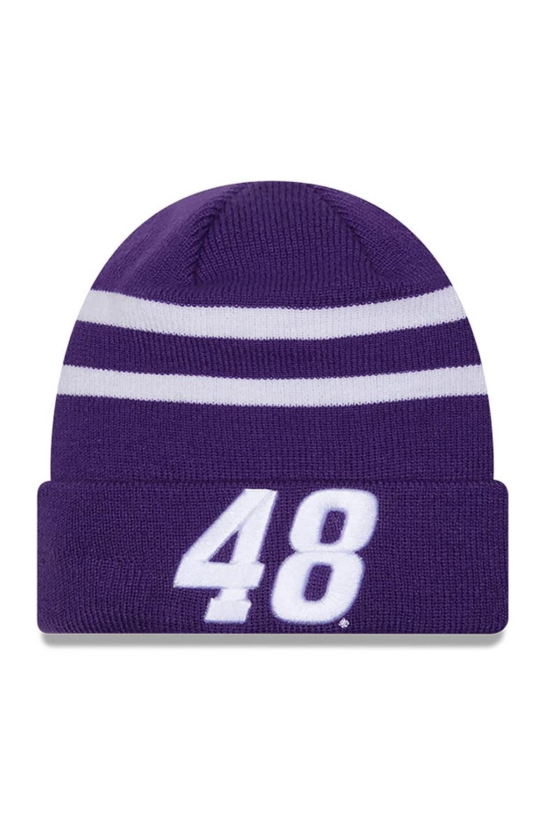 Men's New Era  Purple/White Alex Bowman Cuffed Knit Hat, Main, color, Purple