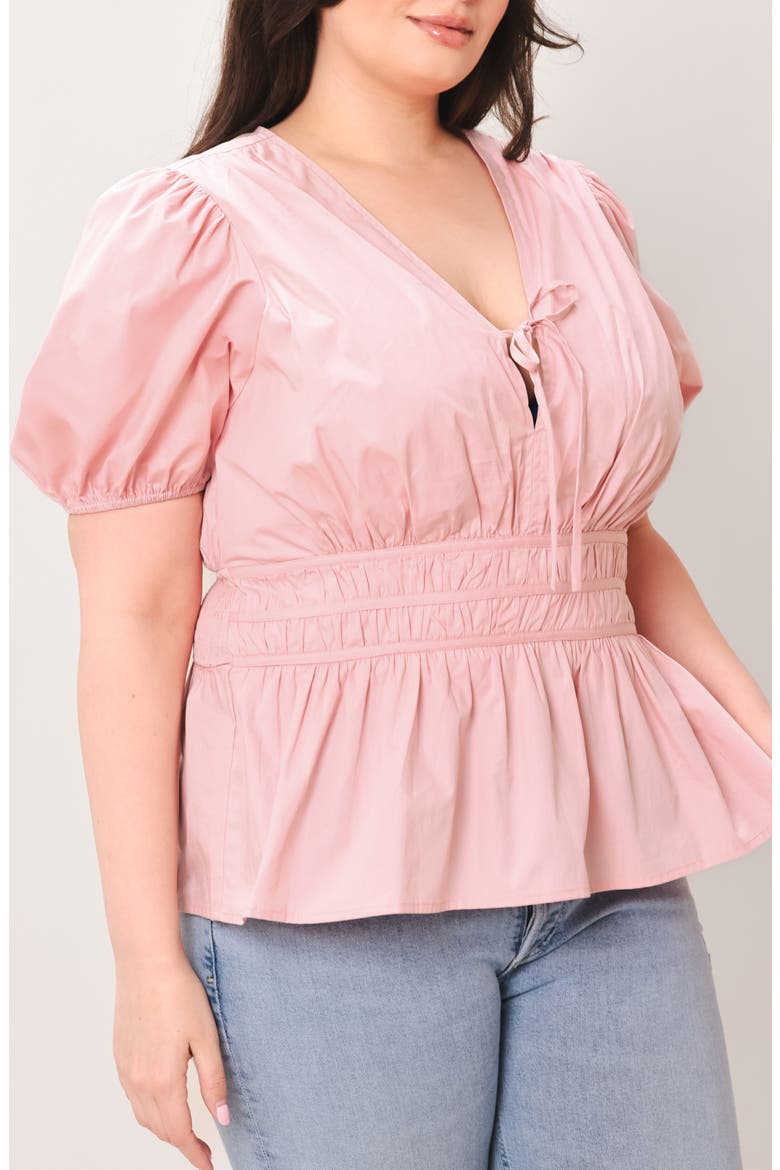 Split Neck Puff Sleeve Top, Alternate, color, BABY PINK